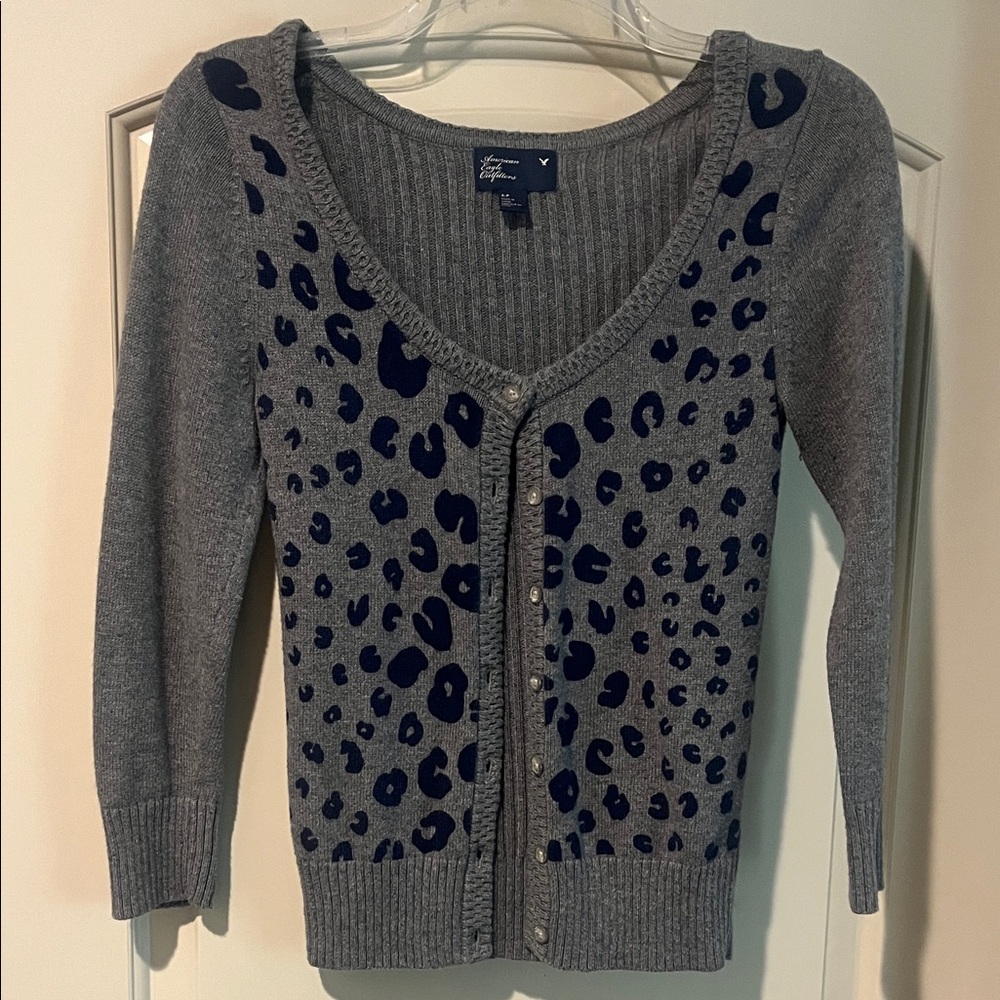 American Eagle Outfitters Gray and Black Leopard Cardigan